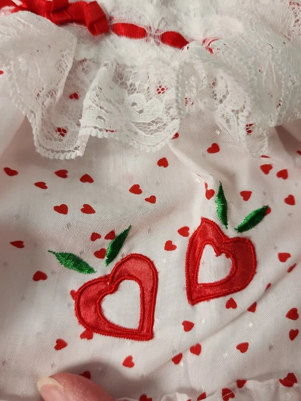 Cradle Togs Infant Baby Girl Dress White Red Heart Strawberry Lace Ruffle 3-6M